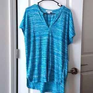 Liz Claiborne short sleeve top high/low large blue white
